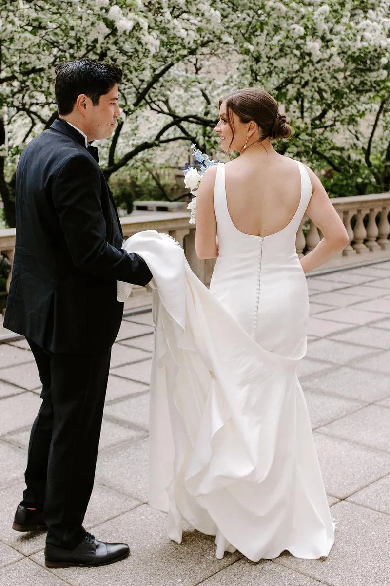 Mermaid Square Neck White Satin Wedding Dresses sold by KissProm product image thumbnail 3