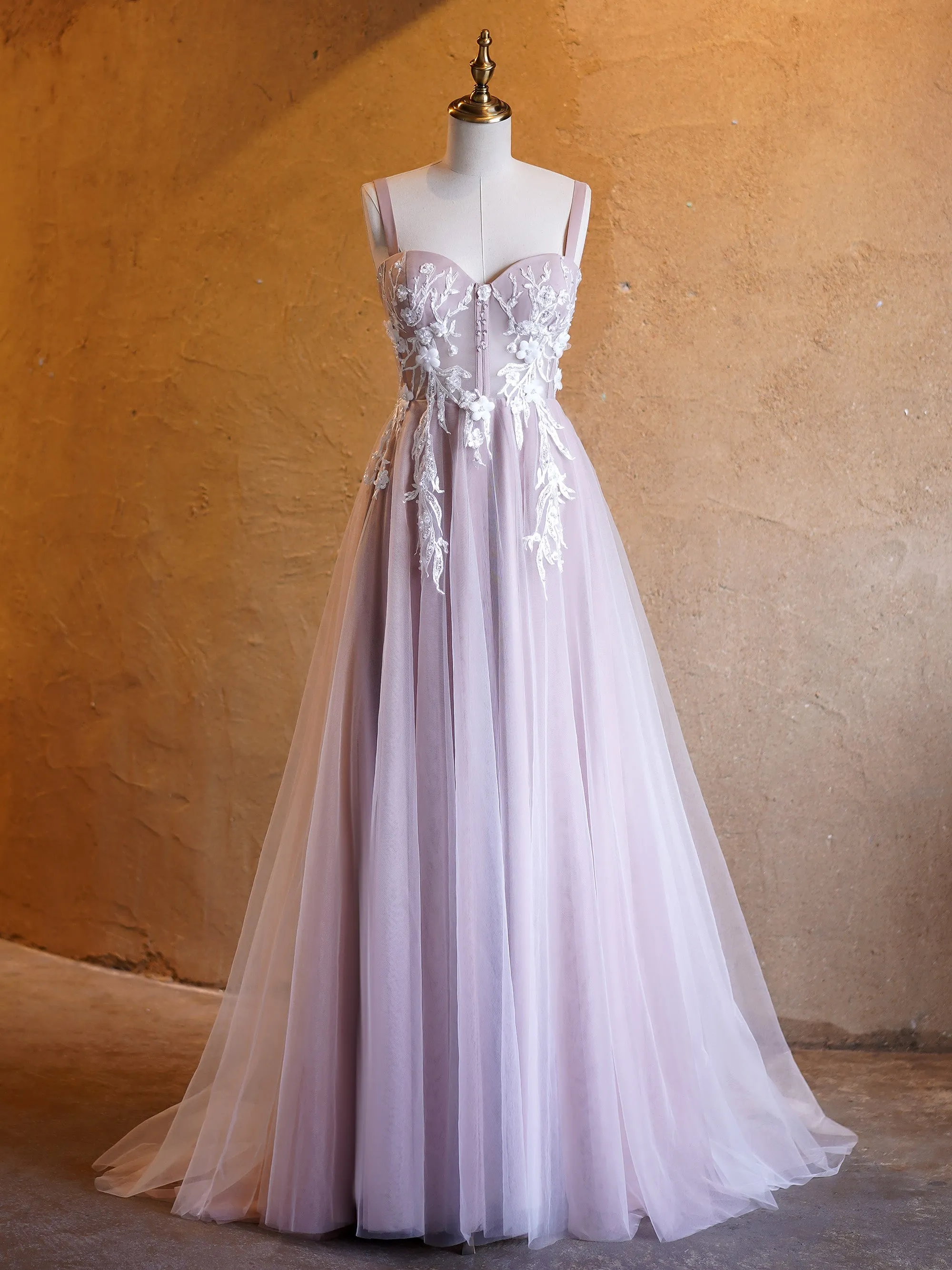 Felicity |Lavender A-line Sweetheart Neckline Tulle Sweep Train Prom Dress sold by KissProm