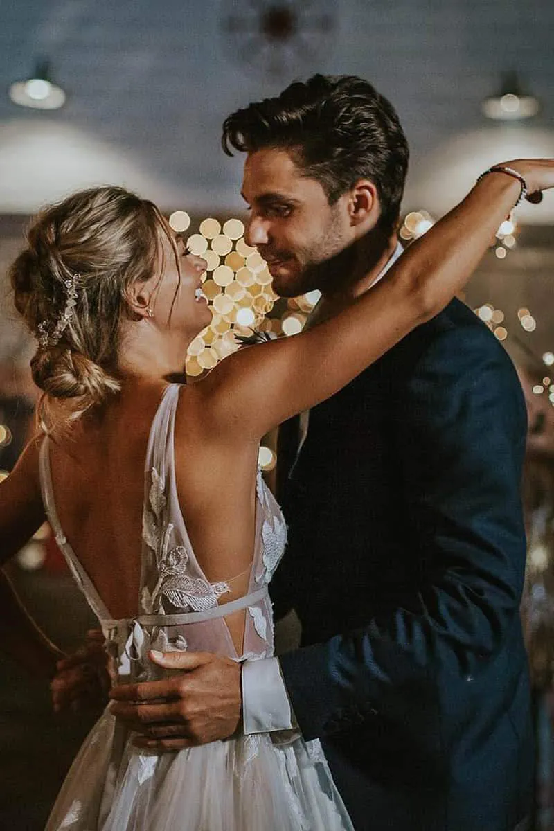 Marvelous V-neck A-Line Wedding Dress Tulle Appliques Rustic Wedding Dress sold by KissProm product image thumbnail 2