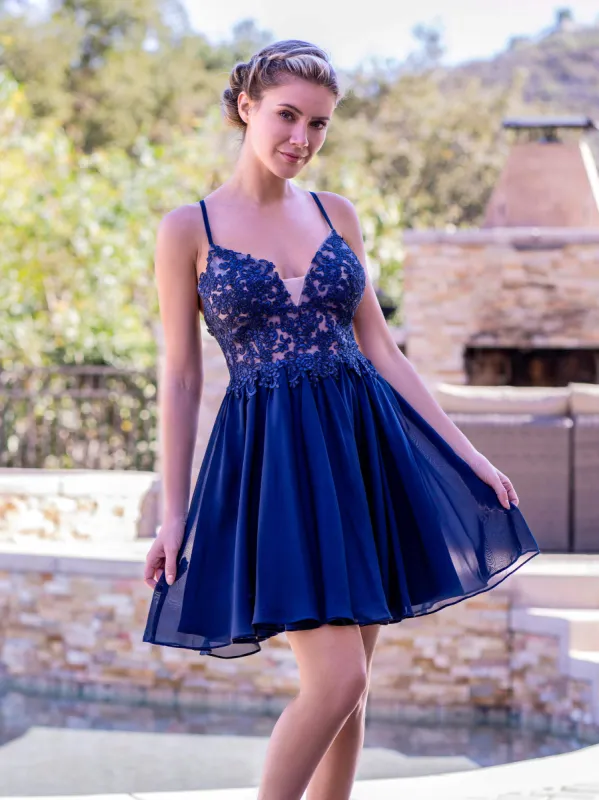 Deep V-applique Back Lace Up Mini Length Homecoming Dress sold by KissProm