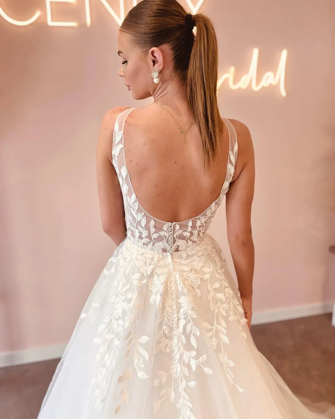 Elegant A Line V Neck Tulle Wedding Dresses with Appliques sold by KissProm product image thumbnail 3