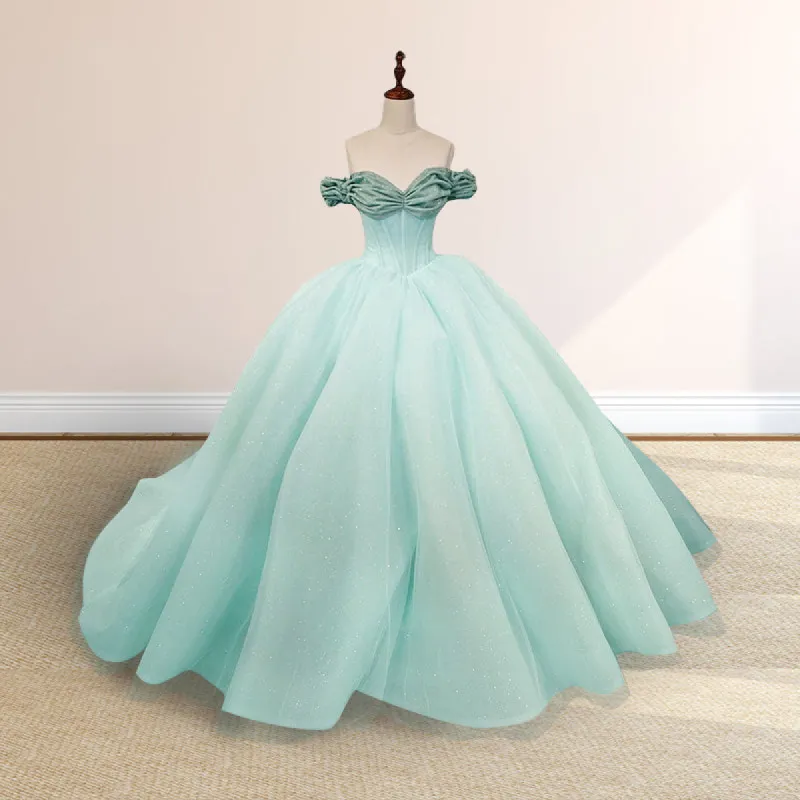 Mint Green Off the shoulder Tulle Ball Gown Quinceanera Dresses sold by KissProm