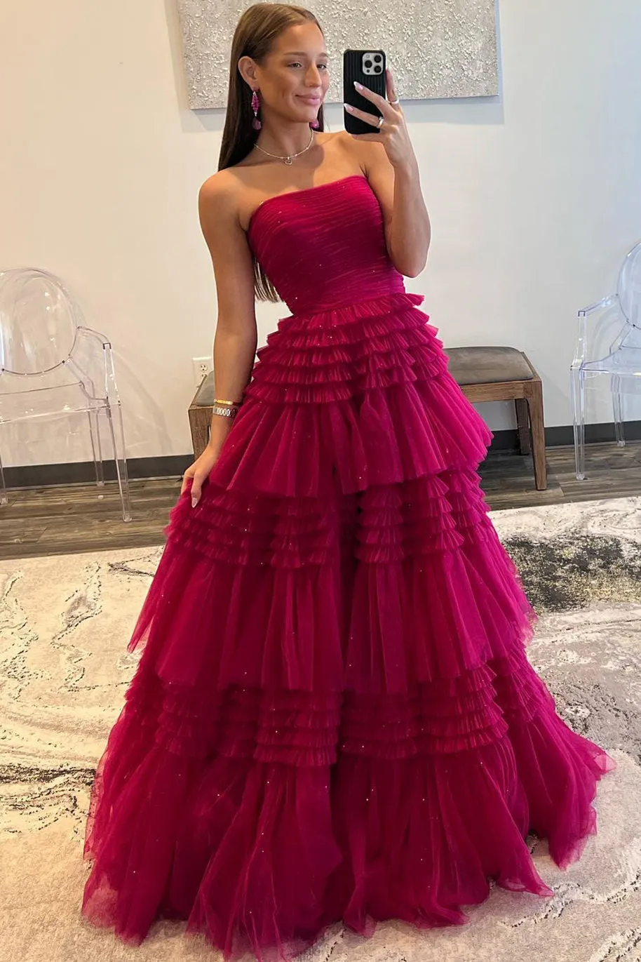 Daniela |A-Line Strapless Tulle Long Prom Dress with Tiered Ruffles sold by KissProm product image thumbnail 3