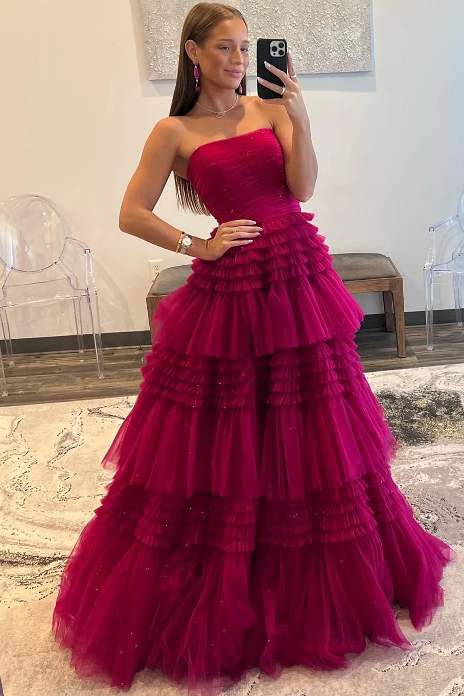 Daniela |A-Line Strapless Tulle Long Prom Dress with Tiered Ruffles sold by KissProm