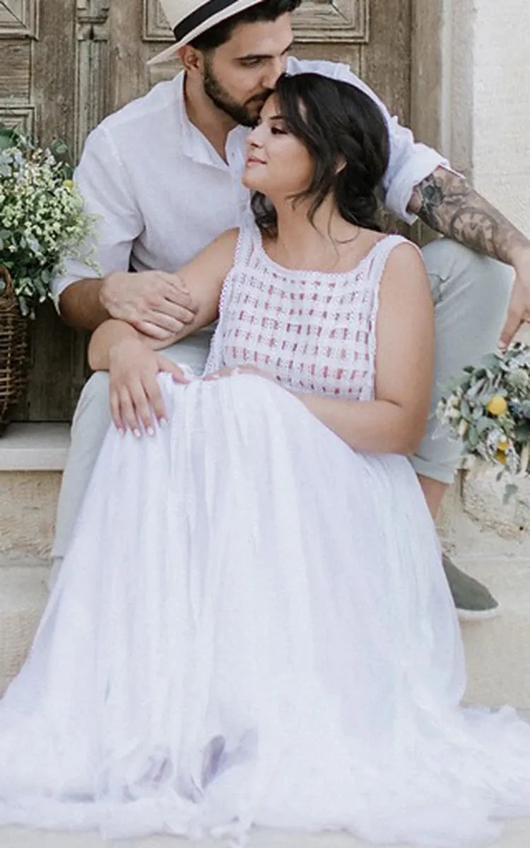 Casual A-Line Bateau Lace Tulle Wedding Dress With Open Back And Lace sold by KissProm product image thumbnail 3