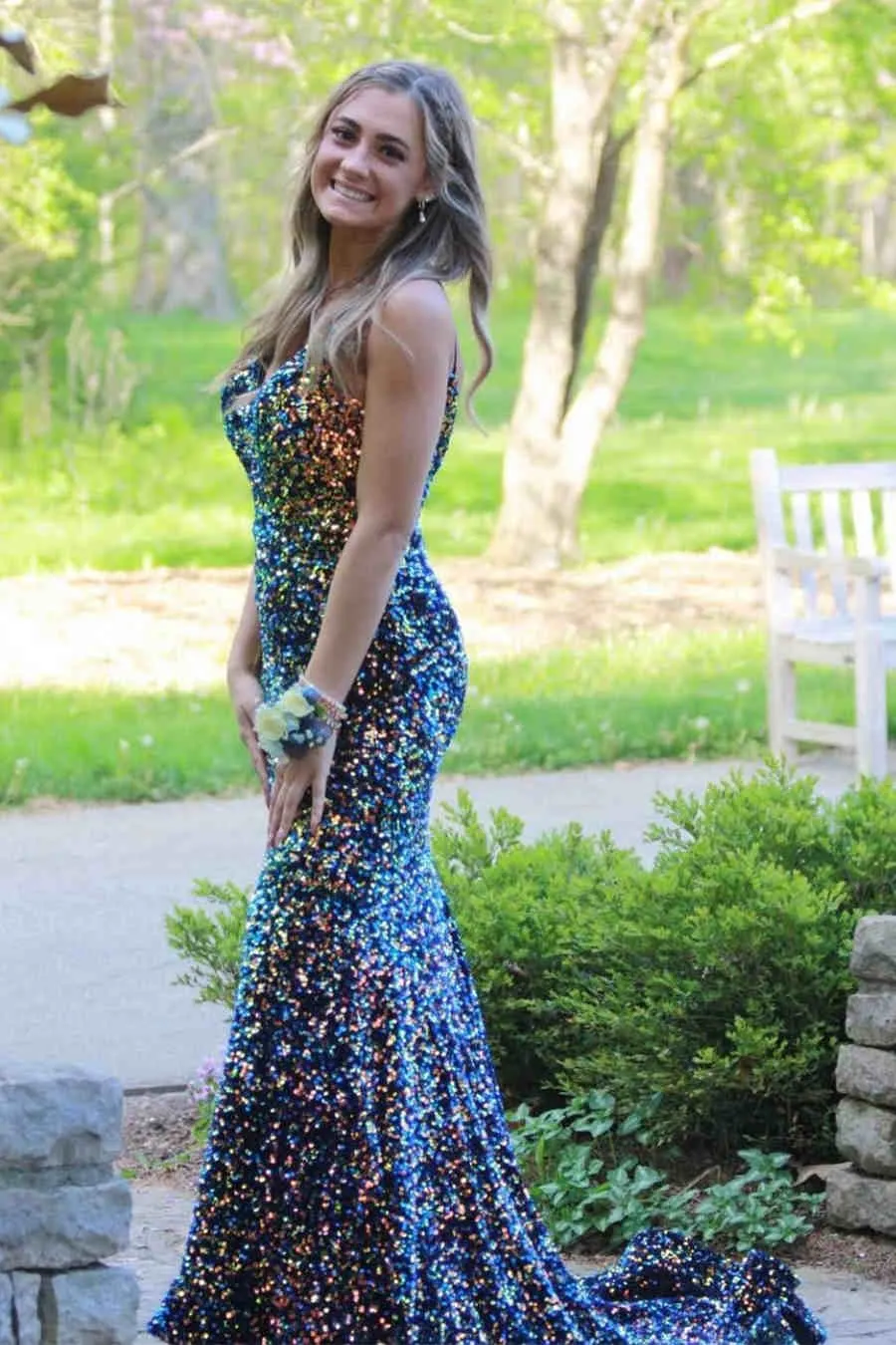 Glitter Navy Blue Sequined Mermaid Prom Dress sold by KissProm