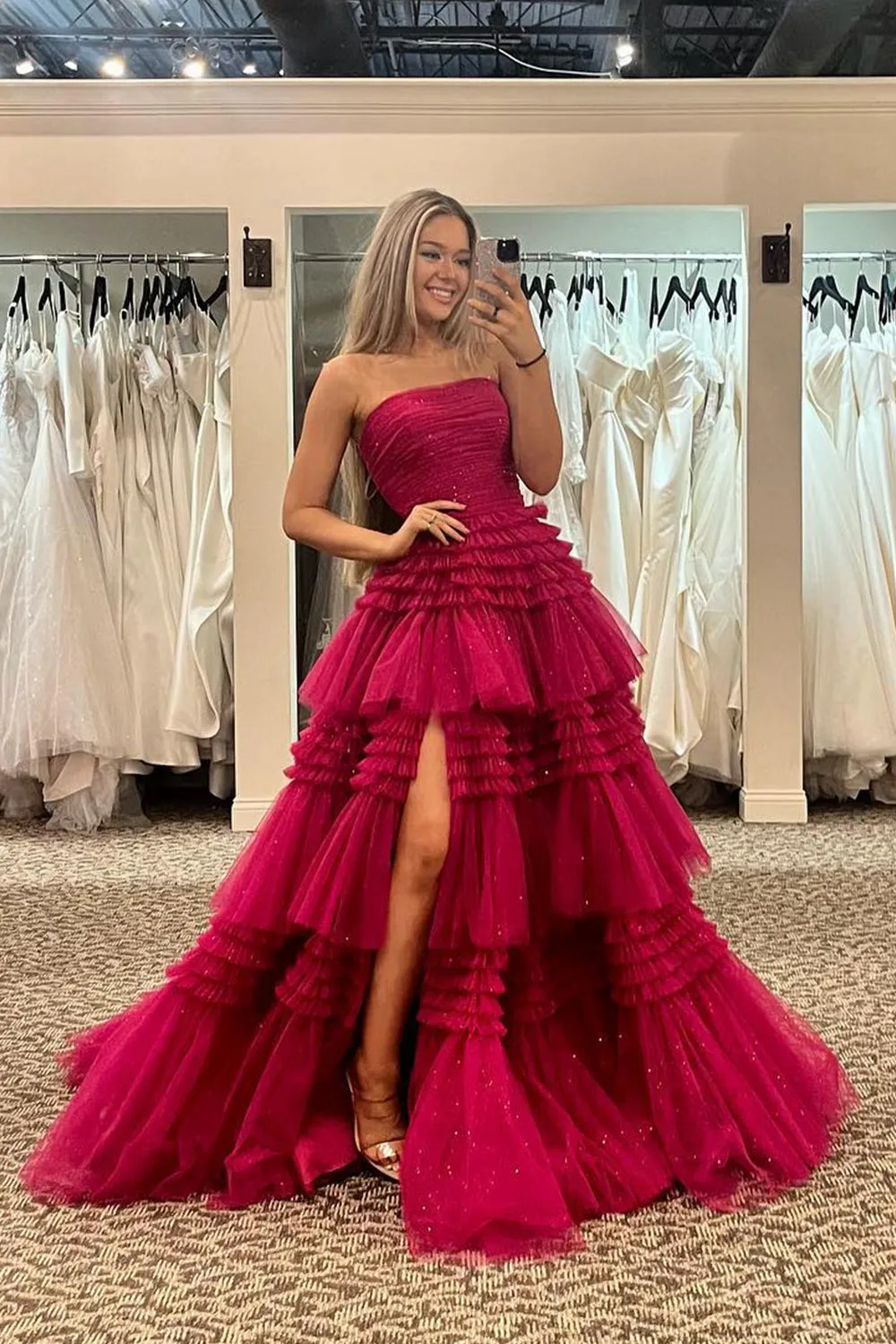 Daniela |A-Line Strapless Tulle Long Prom Dress with Tiered Ruffles sold by KissProm product image thumbnail 5