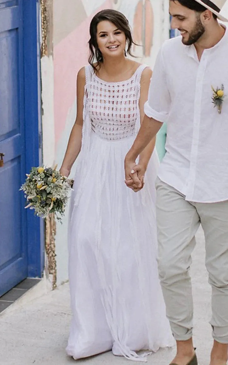 Casual A-Line Bateau Lace Tulle Wedding Dress With Open Back And Lace sold by KissProm