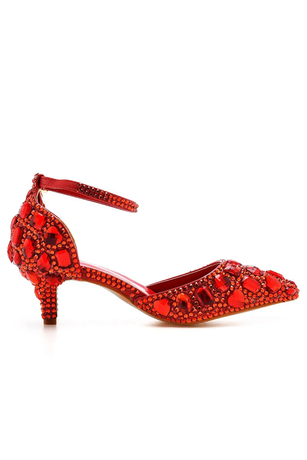 Pointed Toe Crystal Diamond Ankle Strap Kitten Heels sold by KissProm product image thumbnail 5