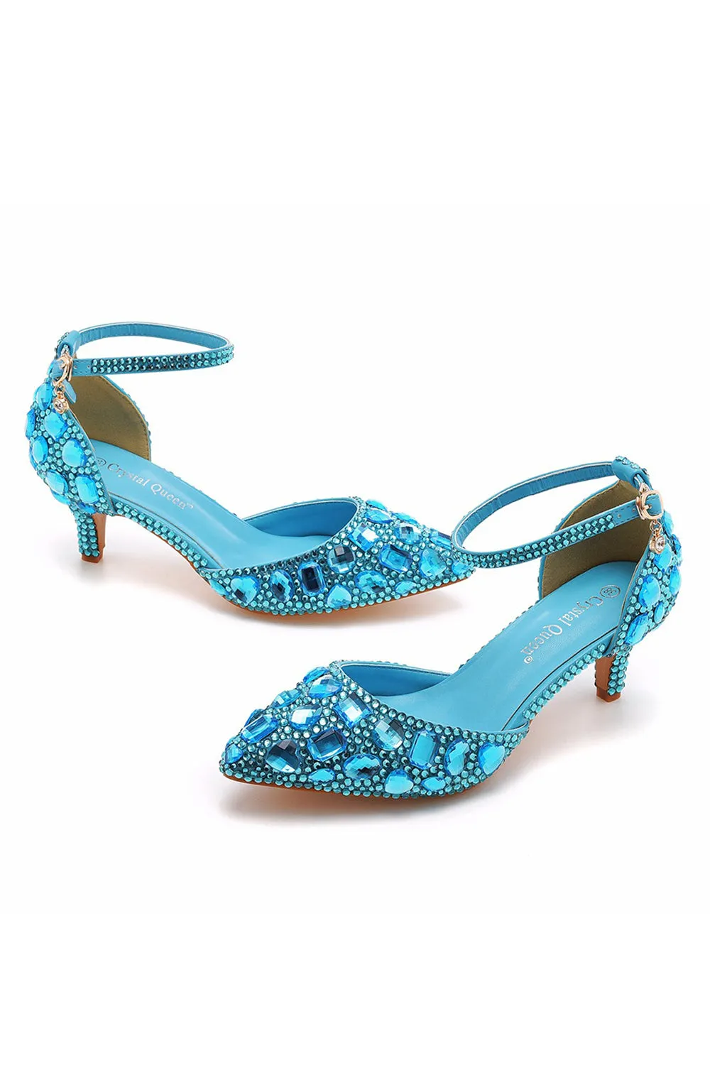 Pointed Toe Crystal Diamond Ankle Strap Kitten Heels sold by KissProm product image thumbnail 4