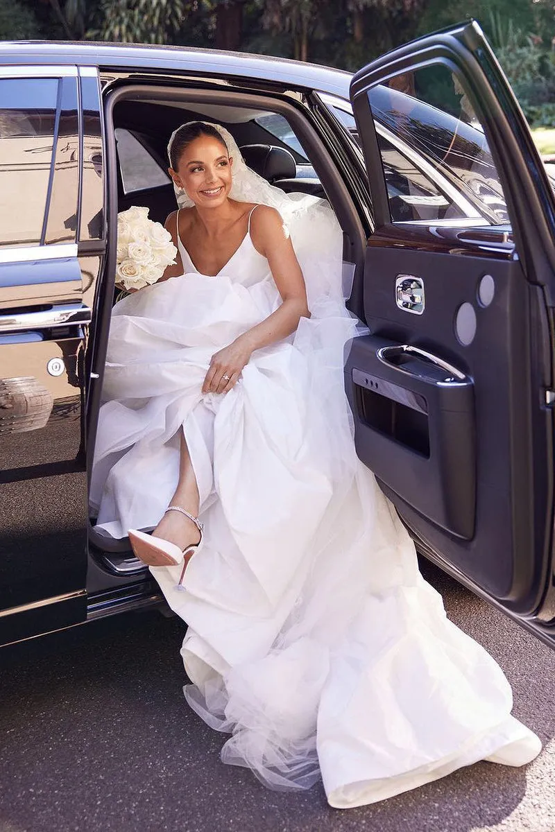 A-Line White Satin Spaghetti Straps Backless Wedding Dresses sold by KissProm product image thumbnail 3