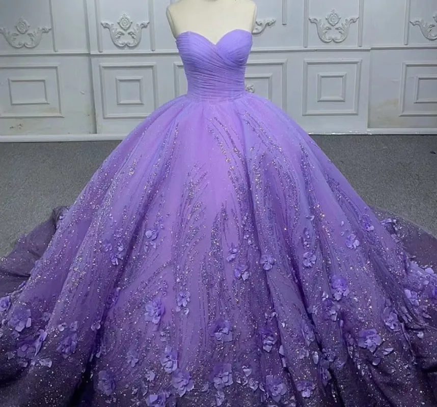 A Line Purple Lace Sweetheart With Corset Back Quinceanera Dresses sold by KissProm