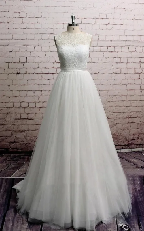 Princess Sleeveless A-Line Tulle Long Wedding Dress With Sash sold by KissProm