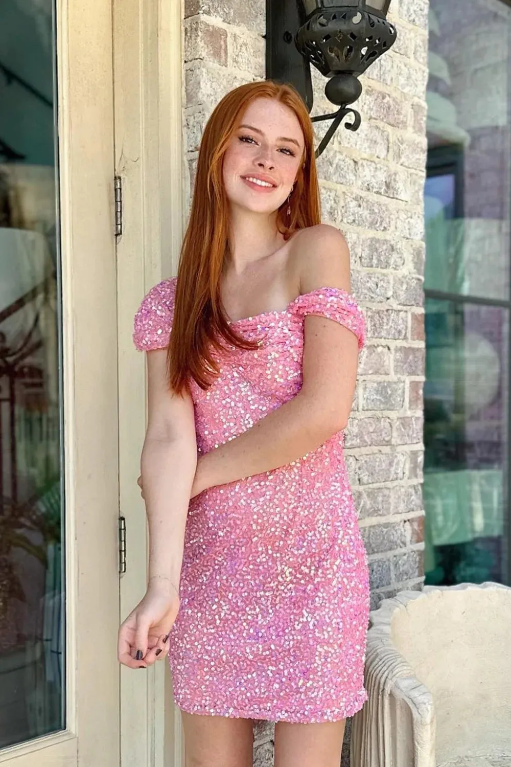 Sunniva | Sparkly Pink Sequins Tight Short Homecoming Dress sold by KissProm