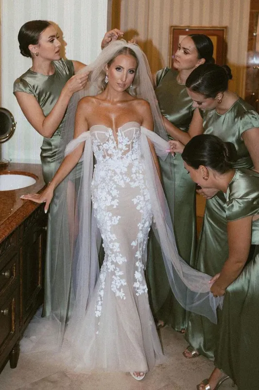 Glamorous Mermaid Off the Shouder Tulle Lace Wedding Dresses sold by KissProm