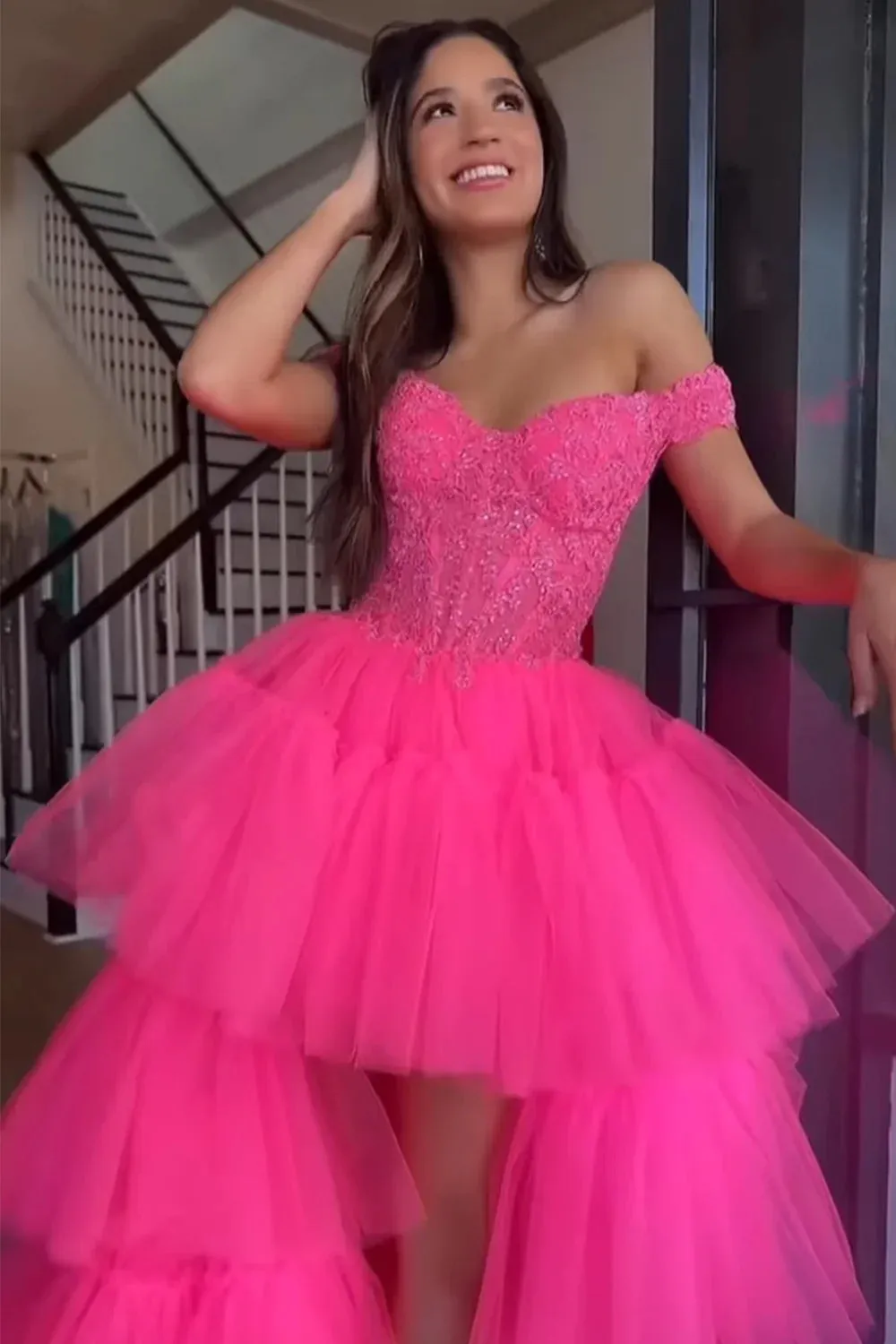 Bette | Blue High Low Homecoming Prom Dress with Lace sold by KissProm product image thumbnail 4