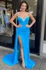 Red Beaded Queen Anne Neck Straps Long Formal Gown with Attached Train sold by KissProm