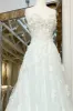 A-Line White Floral Applique Sweetheart Long Wedding Dress with Sweep Train sold by KissProm