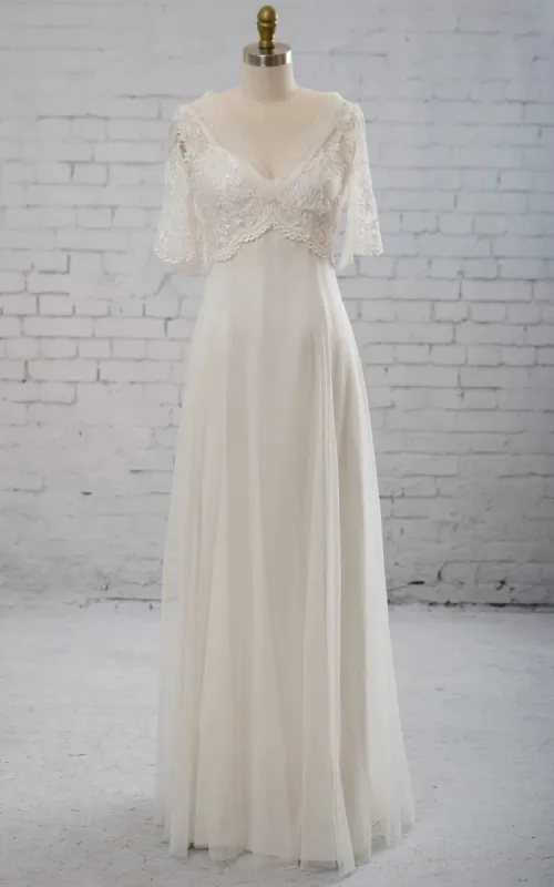 Sweetheart A-line Chiffon Dress With Half-sleeved Illusion Bodice sold by KissProm