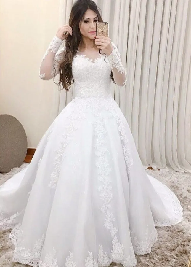 Appliques Lace Long Sleeves A-Line Sweetheart Wedding Dresses sold by KissProm product image thumbnail 2
