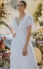 A Line V-neck Lace Floor-length Short Sleeve Wedding Dress with Ruffles sold by KissProm