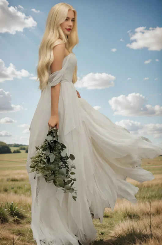 Lyanna | A-Line Sweetheart Off-the-shoulder Chiffon Floor Length Wedding Dress sold by KissProm