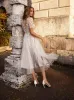 Jayline | Tea Length Sleeves Ethereal Modern A-Line V-Neck Button Back Wedding Dress sold by KissProm