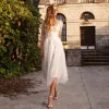 Jayline | Tea Length Sleeves Ethereal Modern A-Line V-Neck Button Back Wedding Dress sold by KissProm