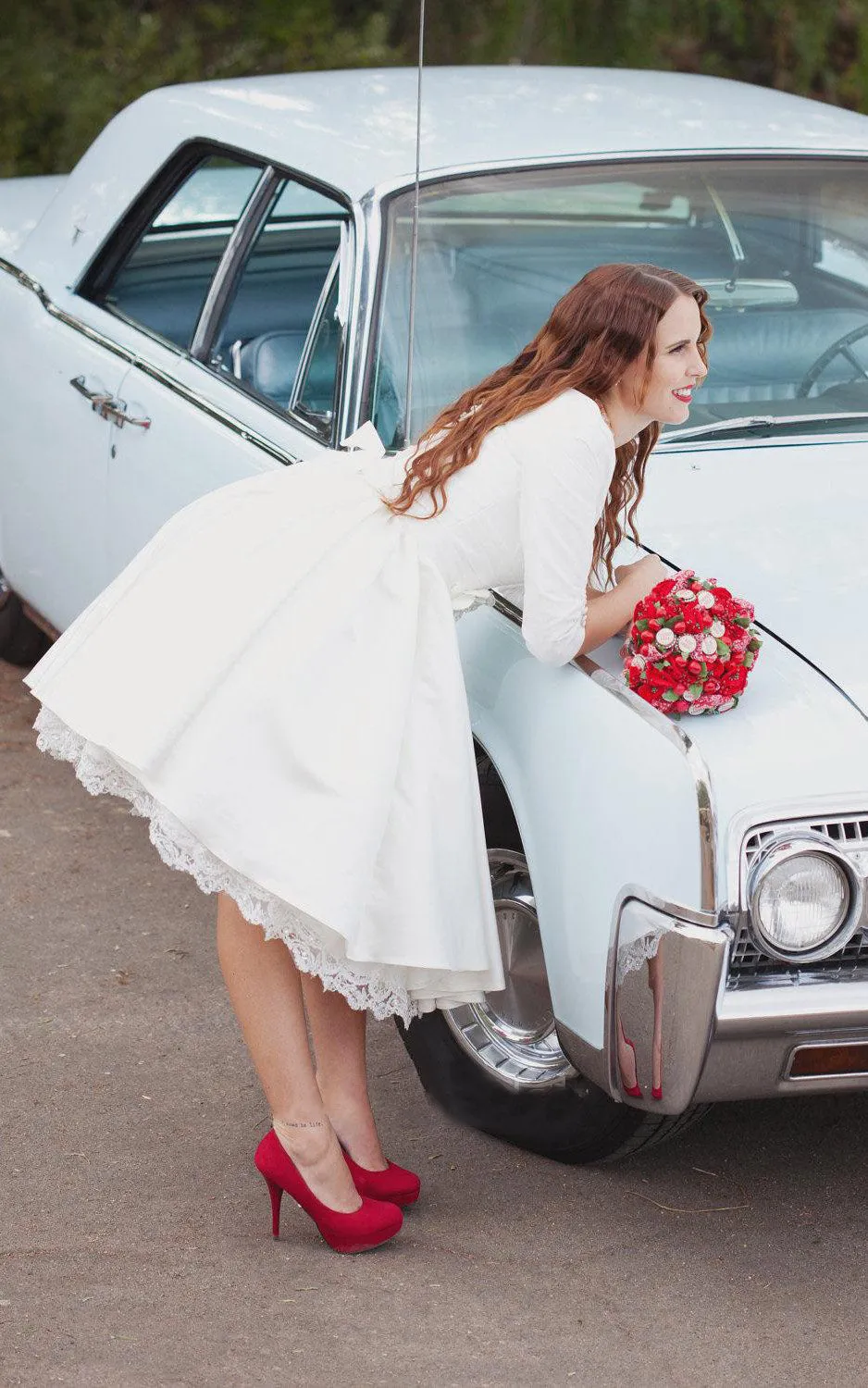 Knee Length Wedding Dress With 3/4 Sleeves sold by KissProm product image thumbnail 2