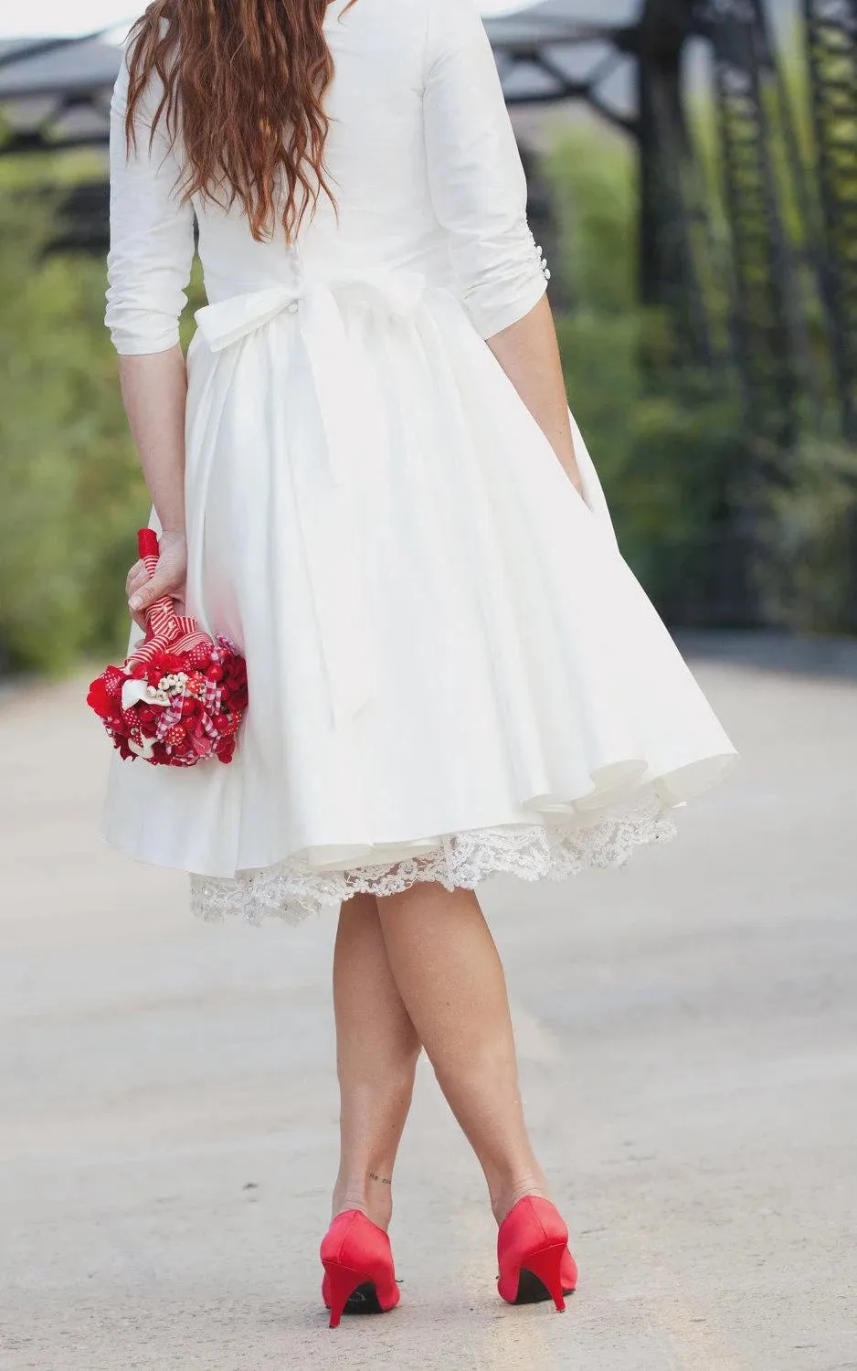 Knee Length Wedding Dress With 3/4 Sleeves sold by KissProm product image thumbnail 4