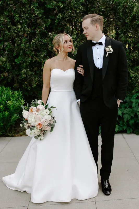 A-Line Sweetheart White Satin Wedding Dresses sold by KissProm