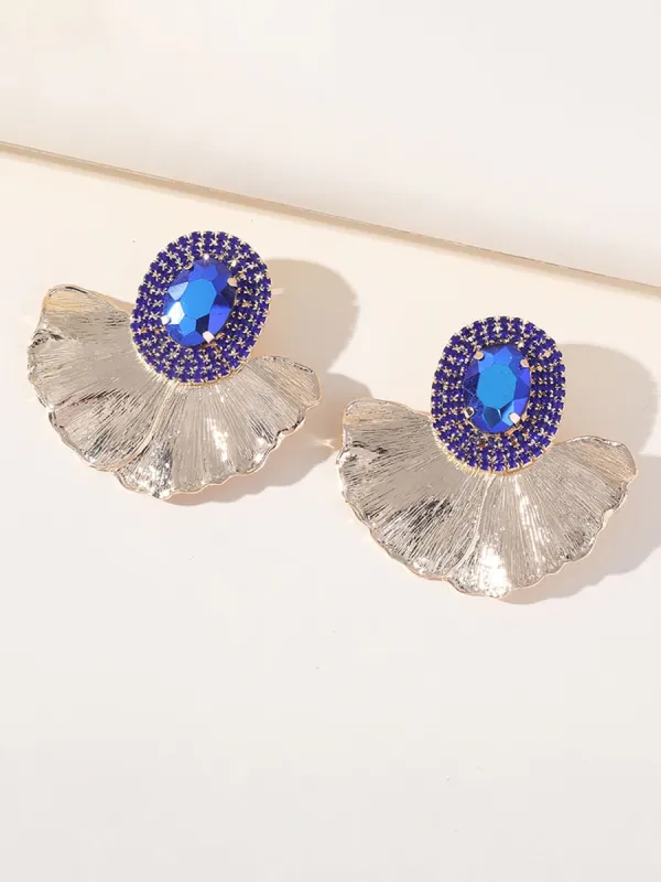 Royal Blue Rhinestones Leaf Floral Oval Earrings sold by KissProm