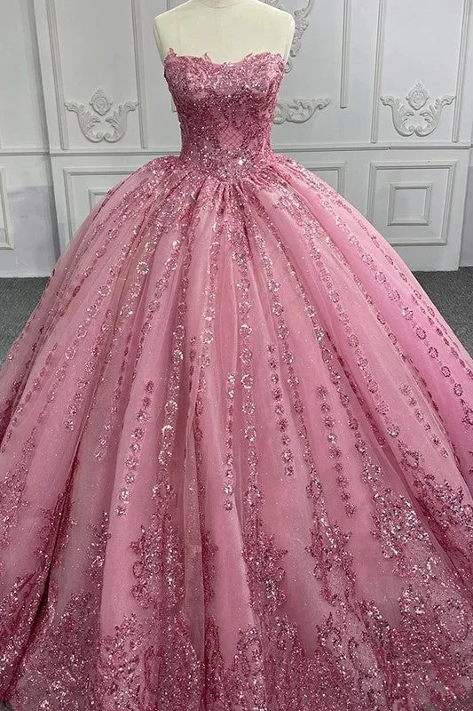 Quinceanera Dress Romantic Court Train Ball Gown Strapless Pleated sold by KissProm