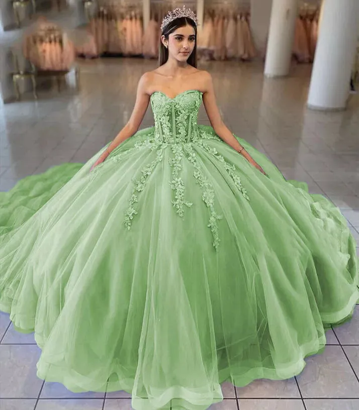 Sky Blue Ball-Gown Tulle 3D Flowers Sweetheart Quinceanera Dresses sold by KissProm product image thumbnail 2