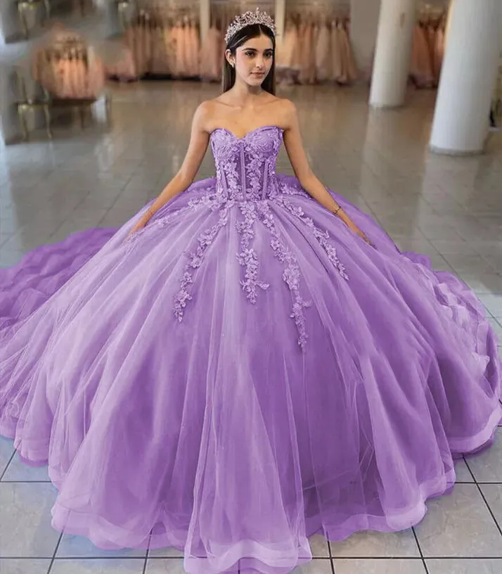 Sky Blue Ball-Gown Tulle 3D Flowers Sweetheart Quinceanera Dresses sold by KissProm product image thumbnail 3