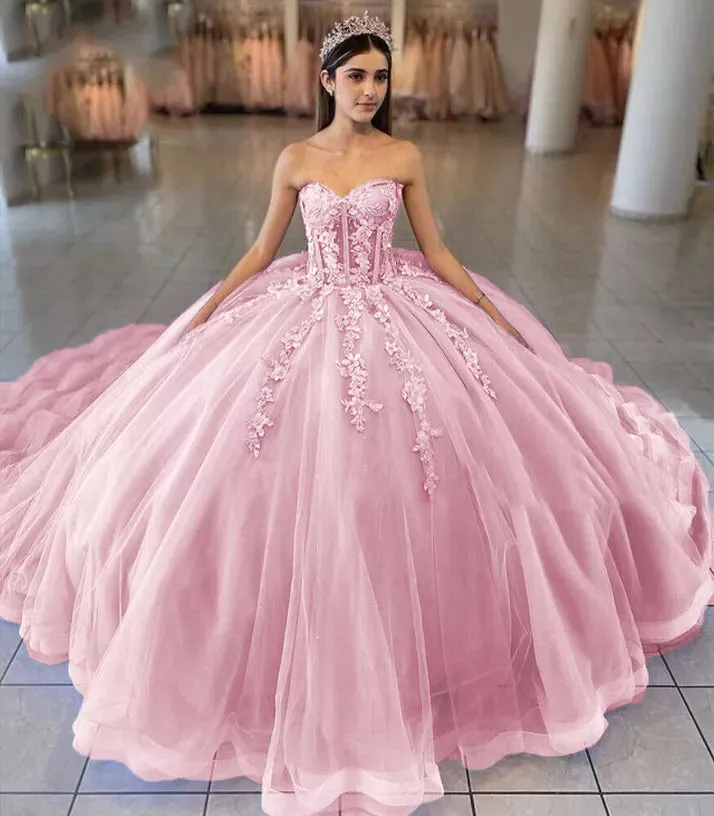 Sky Blue Ball-Gown Tulle 3D Flowers Sweetheart Quinceanera Dresses sold by KissProm product image thumbnail 4