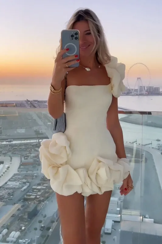 Ireka | White Strapless Bodycon Homecoming Dress With Ruffles sold by KissProm