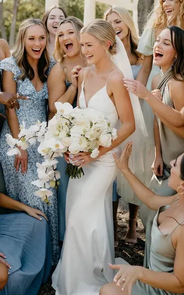 Sexy Plunging Neckline Mermaid Satin Wedding Dress With Sweep Train sold by KissProm product image thumbnail 2