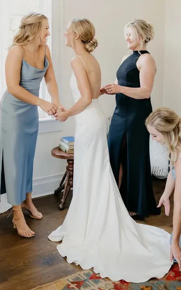 Sexy Plunging Neckline Mermaid Satin Wedding Dress With Sweep Train sold by KissProm product image thumbnail 3