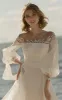 Elegant Simple Beach A-Line Lace Organza Floor Zipper Low-V BackWedding Dress with Sheer Sleeve sold by KissProm