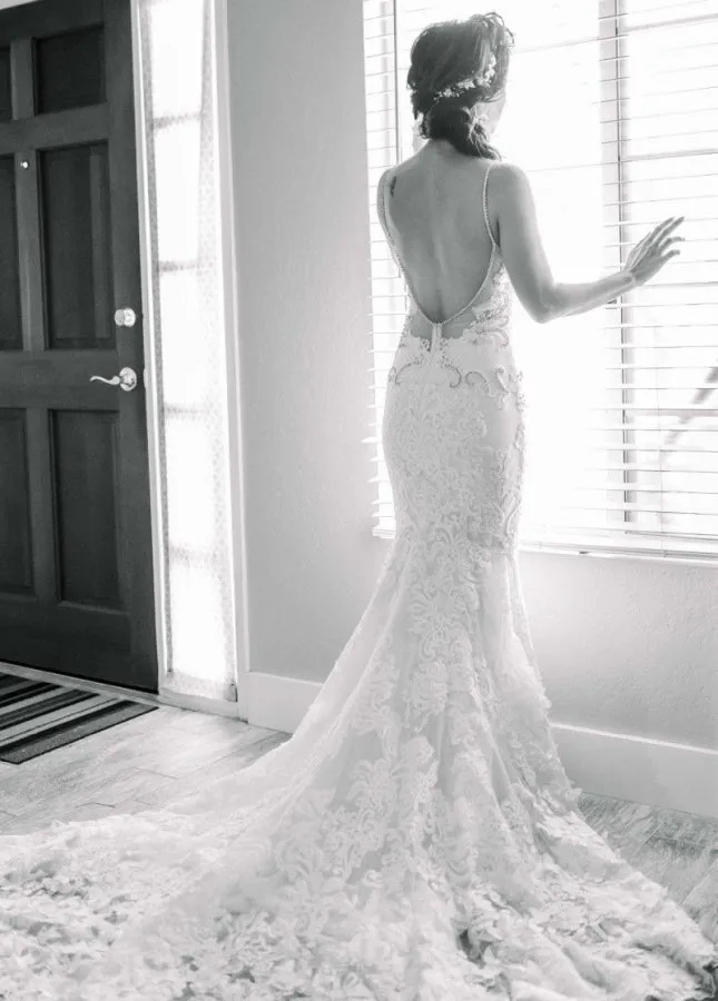 Beaded Lace Mermaid Spaghetti Straps Sleeveless Wedding Dresses sold by KissProm product image thumbnail 3