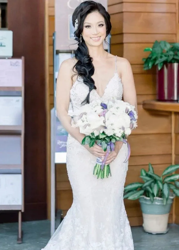 Beaded Lace Mermaid Spaghetti Straps Sleeveless Wedding Dresses sold by KissProm