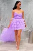 Lilac Tulle Strapless High-Low Homecoming Dress with Ruffles sold by KissProm