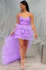 Lilac Tulle Strapless High-Low Homecoming Dress with Ruffles sold by KissProm