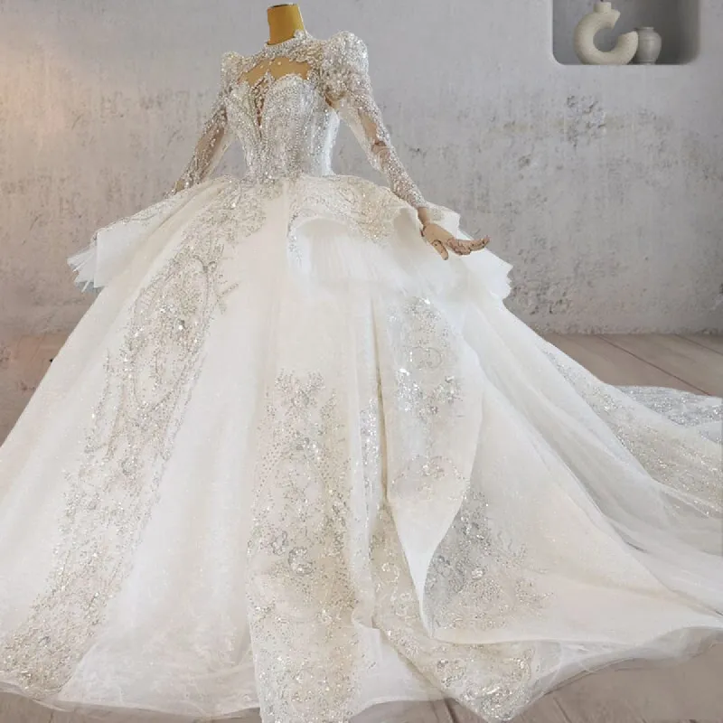 Princess Luxury Lace Long Sleeves Wedding Dress with Appliques sold by KissProm