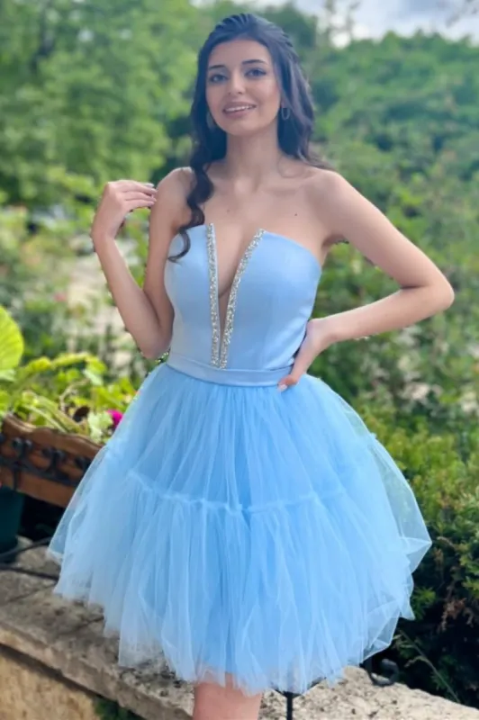 Vandalia | Sky Blue Strapless Lace-Up A-Line Homecoming Dress sold by KissProm