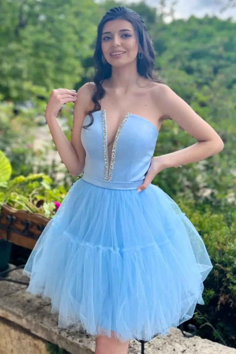 Vandalia | Sky Blue Strapless Lace-Up A-Line Homecoming Dress sold by KissProm
