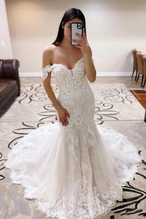 Hot Sale Lace Appliques Mermaid Off the Shoulder Beach Boho Wedding Dresses sold by KissProm