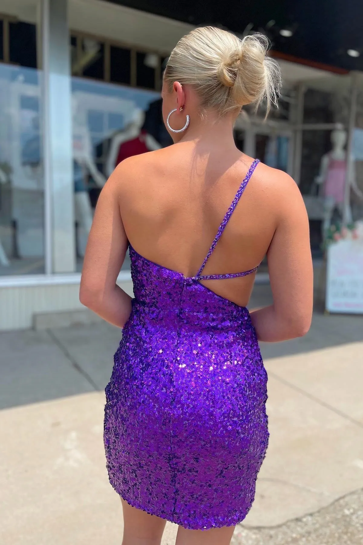 Straps One Shoulder Purple Sequins Homecoming Dress sold by KissProm product image thumbnail 2