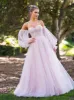 A-line Corset Off The Shoulder Floor Length Tulle Prom Dress with lace appliques sold by KissProm